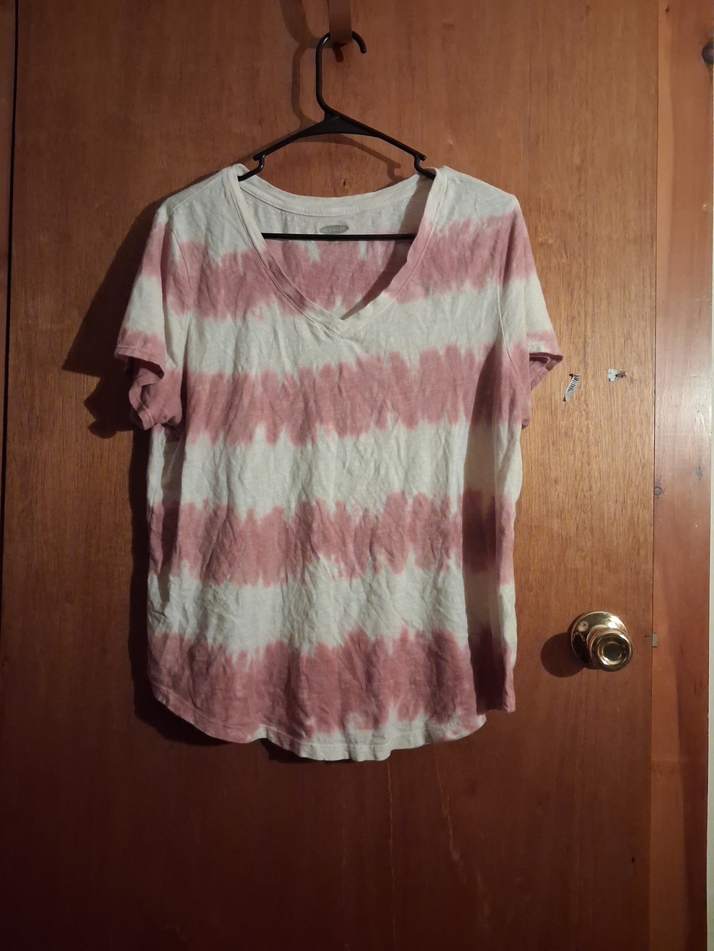 Old Navy Pink and White Striped V‑Neck Tee